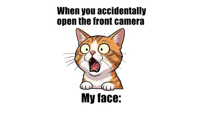 A cartoon cat with a party hat and a silly face.