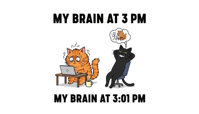 A surprised cartoon cat looking at a camel with a grin.