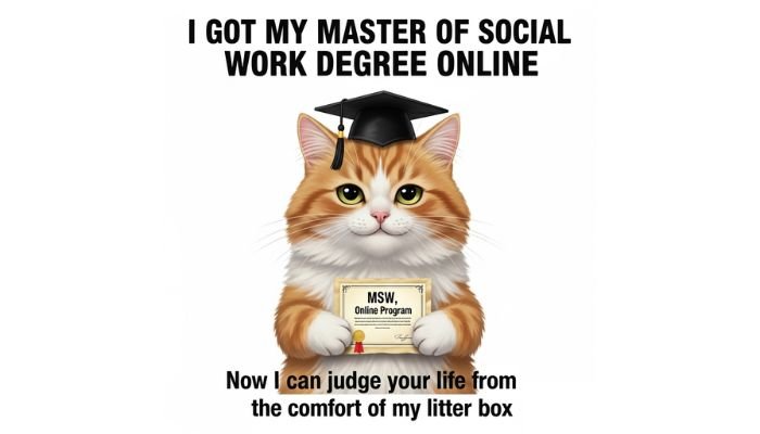 A cartoon cat wearing a graduation cap, holding a diploma and looking smug.