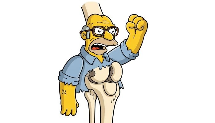 A funny cartoon meme of Grandpa Simpson from "The Simpsons," with his head, shoulders, and arms depicted as a large knee. He is shaking his fist in a rant, with his classic features like a large nose and glasses visible.