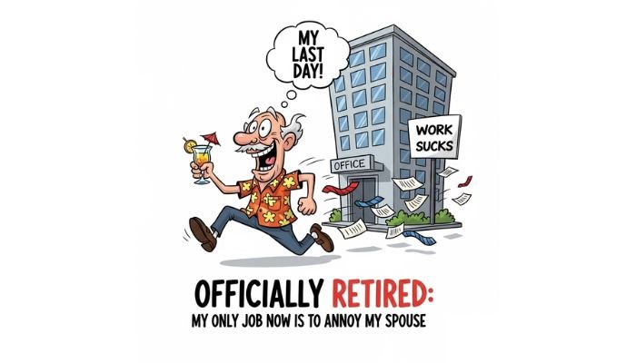 A funny cartoon meme about the last day of work and freedom.