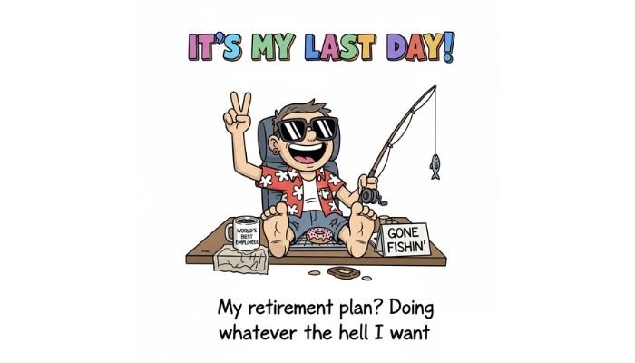 A funny cartoon meme about the last day of work and not worrying about coworkers.