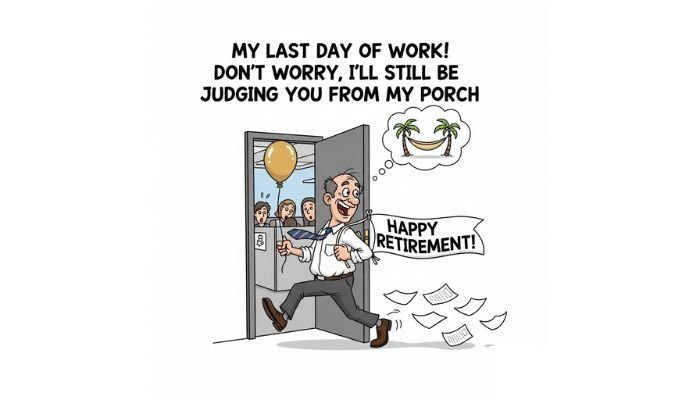 A funny cartoon meme about the last day of work and freedom.