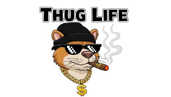 A funny cartoon animal wearing a beanie, sunglasses, and a gold chain, with the text "Thug Life."