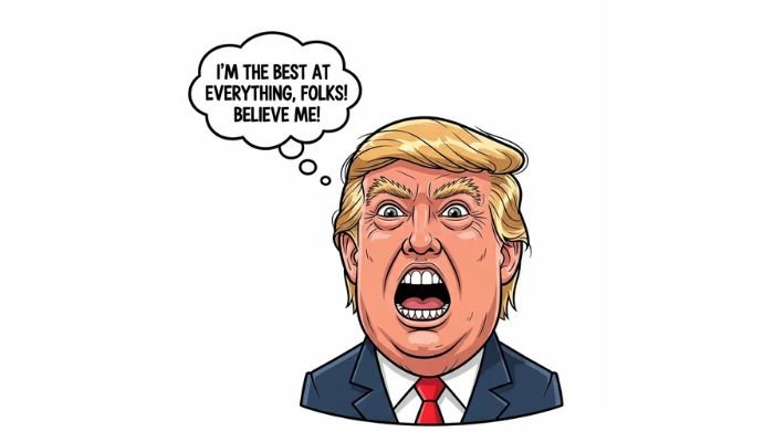 Trump Memes | A cartoon of Donald Trump with an exaggerated expression and a thought bubble.