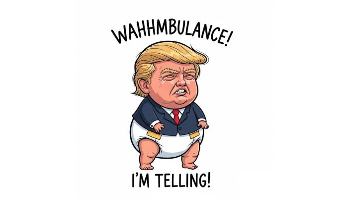 A cartoon of a baby version of Trump crying with a diaper.