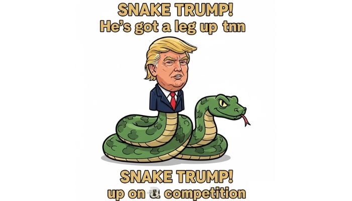 A cartoon of Donald Trump's head and torso on a snake's body.